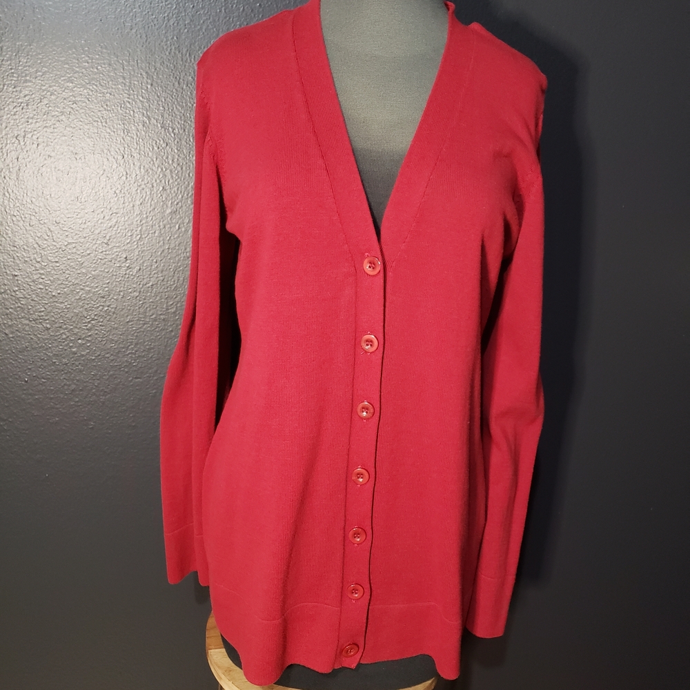 31. Chadwicks Burgandy/Cranberry Color Women's Button Down Cardigan Sz Large